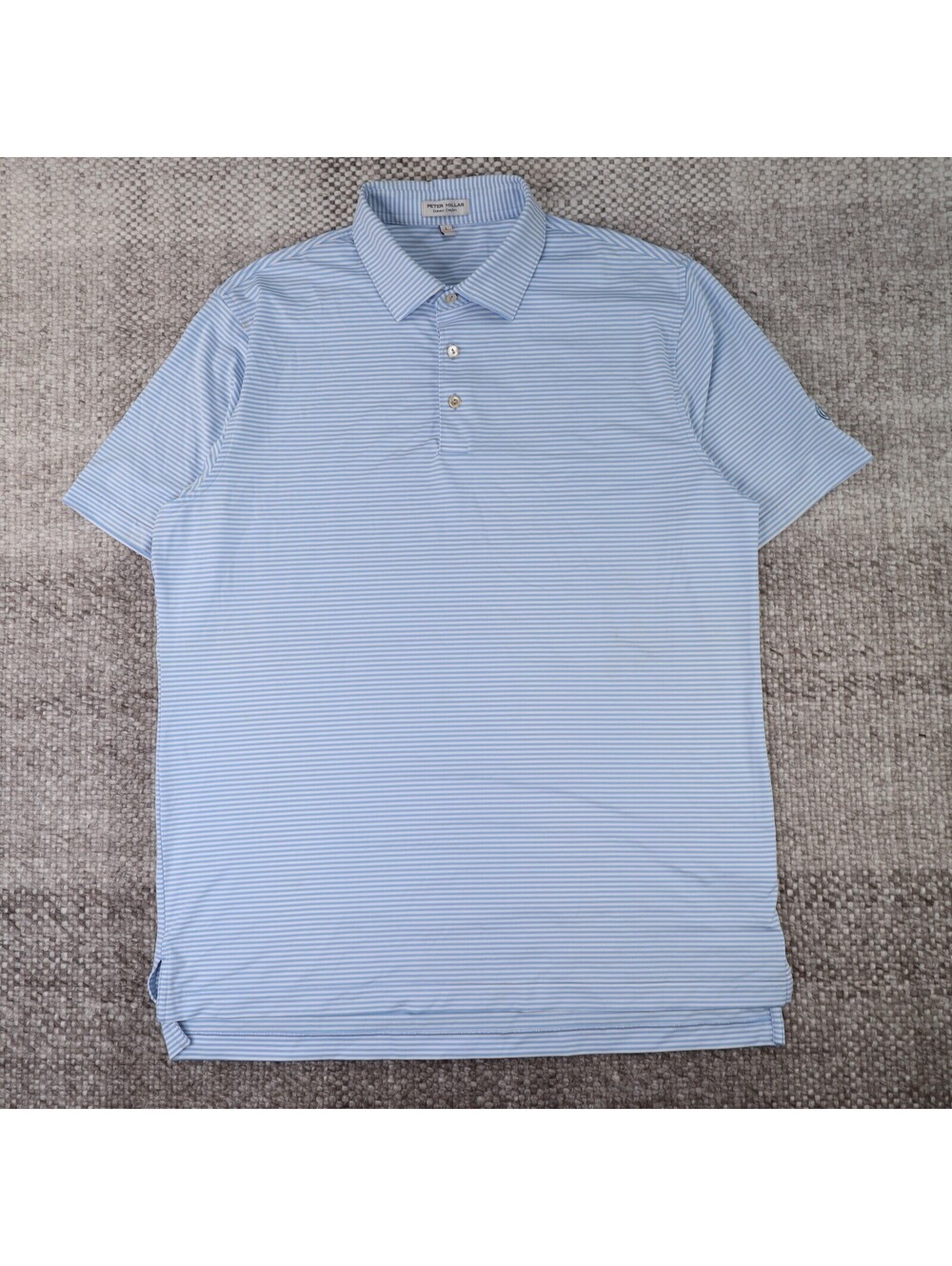 Peter Millar Summer Comfort Blue White Striped Golf Polo Shirt Large